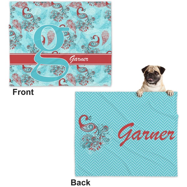 Peacock Microfleece Dog Blanket - Large- Front & Back