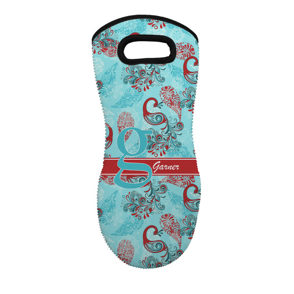 Custom Peacock Neoprene Oven Mitt - Single w/ Name and Initial