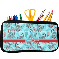 Peacock Neoprene Pencil Case - Small w/ Name and Initial