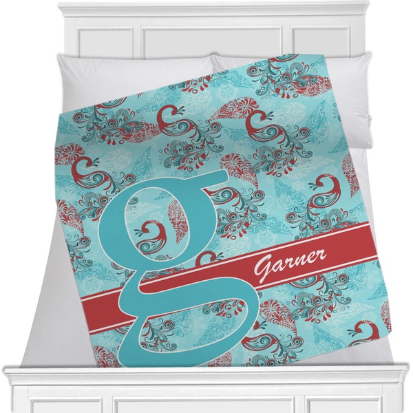 Custom Peacock Minky Blanket - 40"x30" - Double Sided (Personalized)