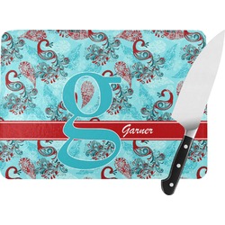 Peacock Rectangular Glass Cutting Board - Large - 15.25"x11.25" w/ Name and Initial