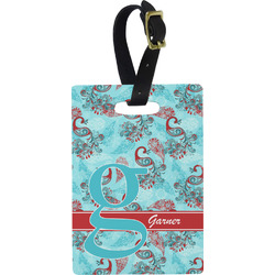 Peacock Plastic Luggage Tag - Rectangular w/ Name and Initial