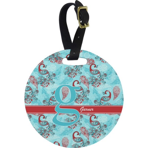 Custom Peacock Plastic Luggage Tag - Round (Personalized)