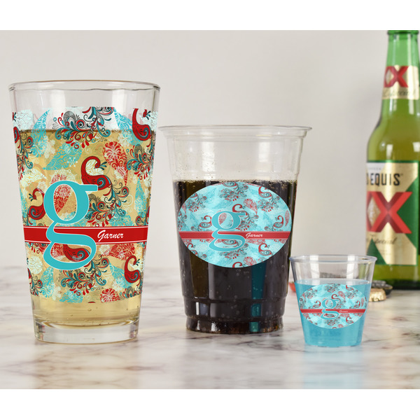 Peacock Pint Glass - Full Fill w Transparency - In Context