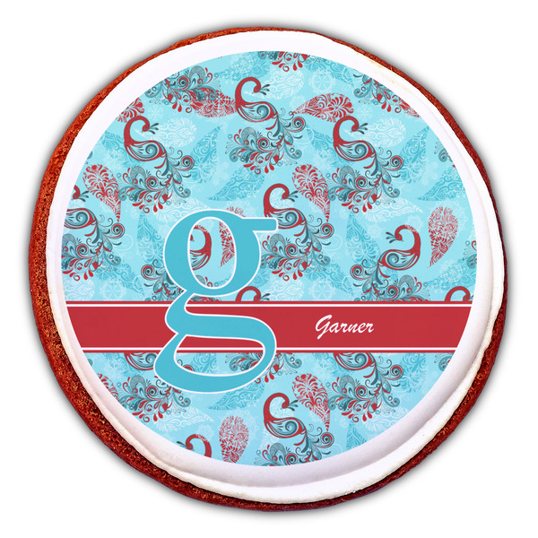 Peacock Printed Icing Circle - Large - On Cookie