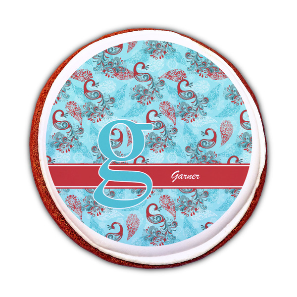 Peacock Printed Icing Circle - Medium - On Cookie
