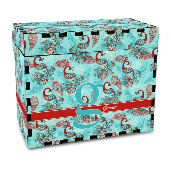 Custom Peacock Wood Recipe Box - Full Color Print (Personalized)