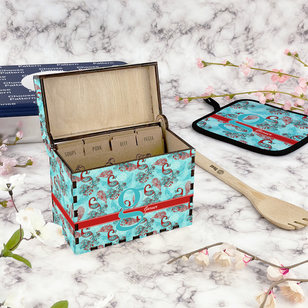 Peacock Recipe Box - Full Color - In Context