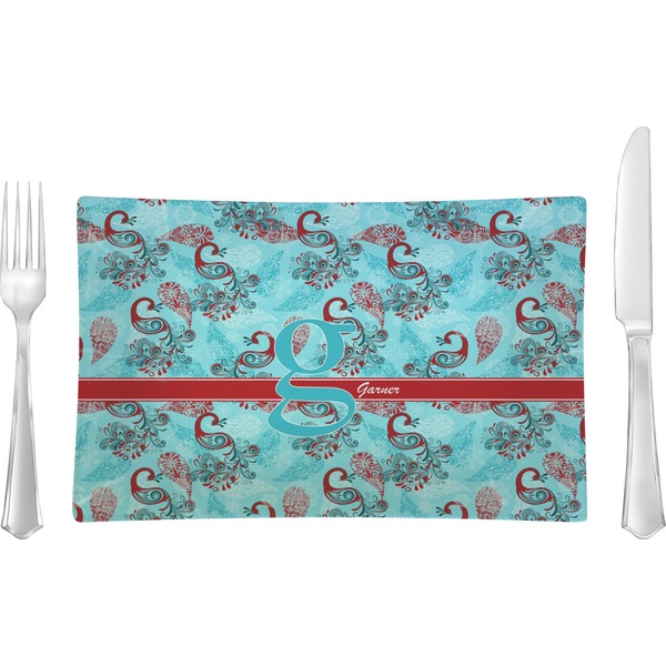 Custom Peacock Rectangular Glass Lunch / Dinner Plate - Single or Set (Personalized)