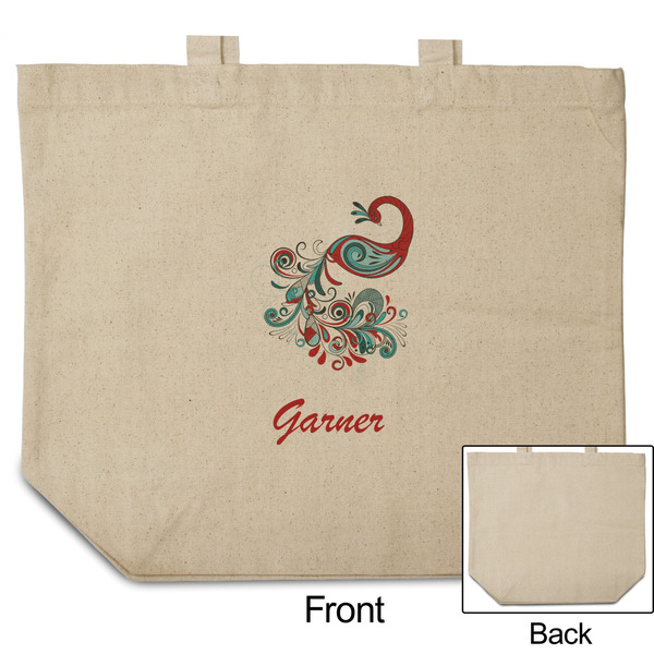 Peacock Reusable Cotton Grocery Bag - Front & Back View