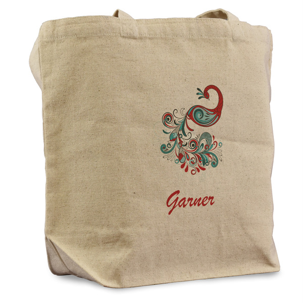 Custom Peacock Reusable Cotton Grocery Bag (Personalized)