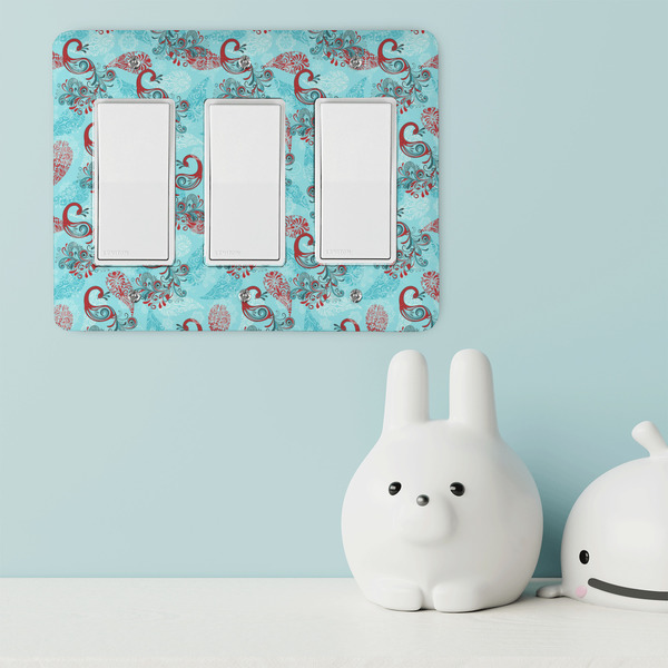 Peacock Rocker Light Switch Covers - Triple - IN CONTEXT