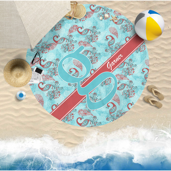 Peacock Round Beach Towel Lifestyle