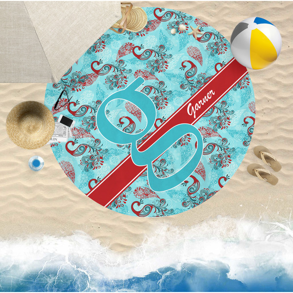 Peacock Round Beach Towel Lifestyle