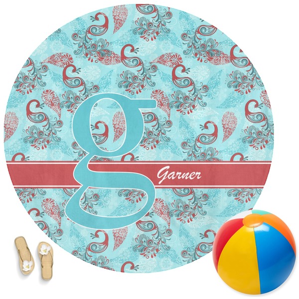 Custom Peacock Round Beach Towel (Personalized)