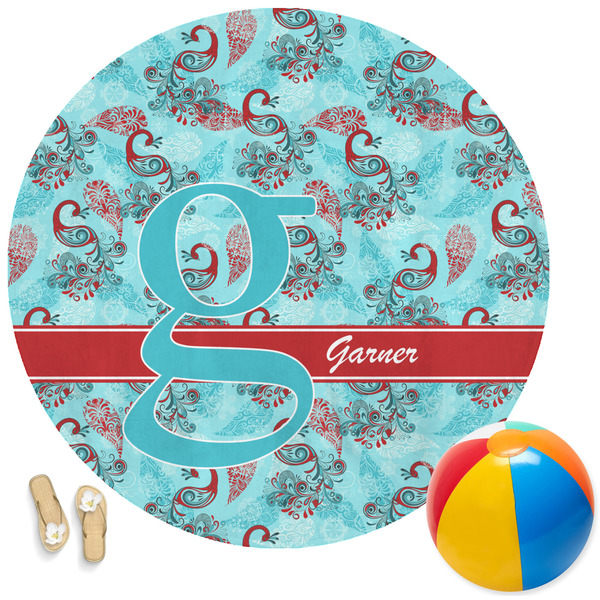 Custom Peacock Round Beach Towel (Personalized)