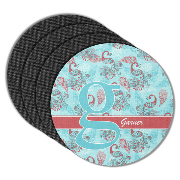 Custom Peacock Round Rubber Backed Coasters - Set of 4 (Personalized)