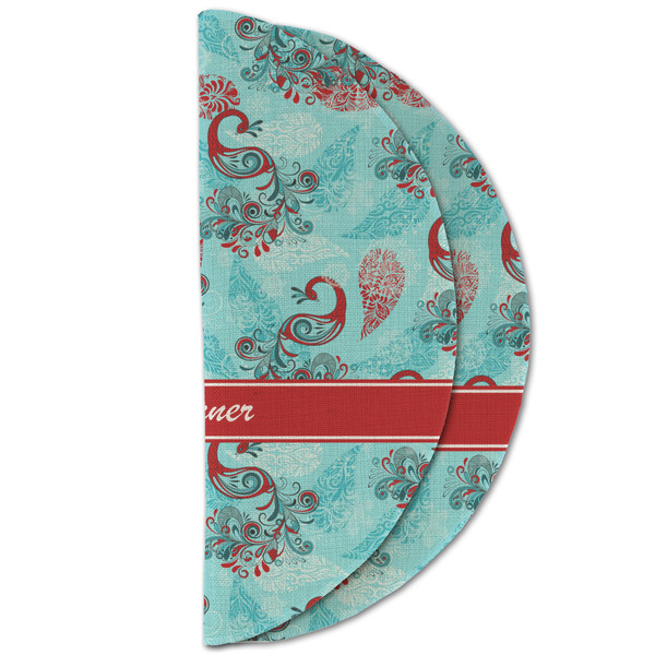 Peacock Round Linen Placemats - HALF FOLDED (double sided)