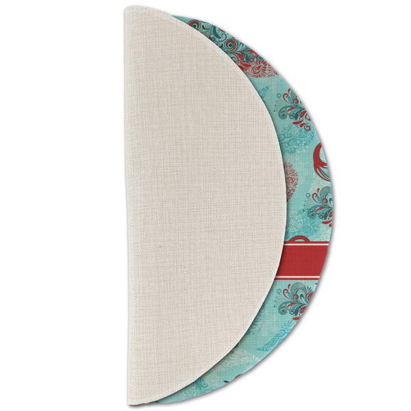 Peacock Round Linen Placemats - HALF FOLDED (single sided)