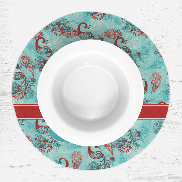 Peacock Round Linen Placemats - LIFESTYLE (single)