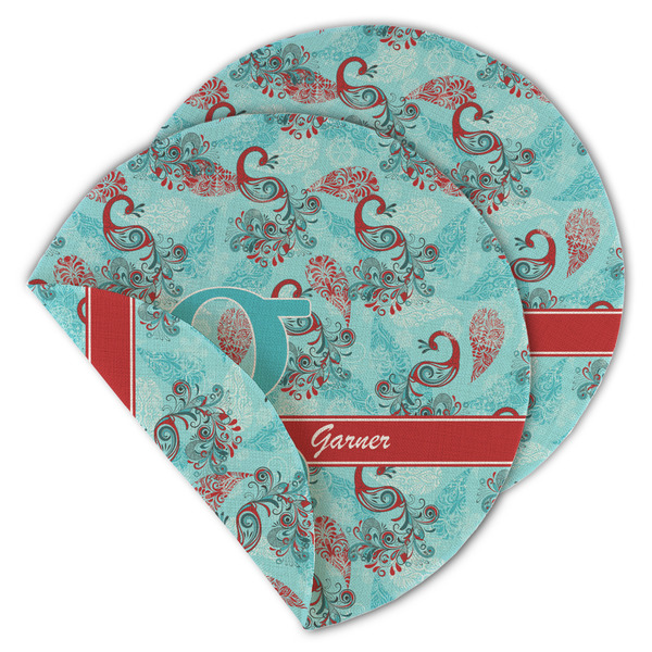 Peacock Round Linen Placemats - MAIN (Double-Sided)