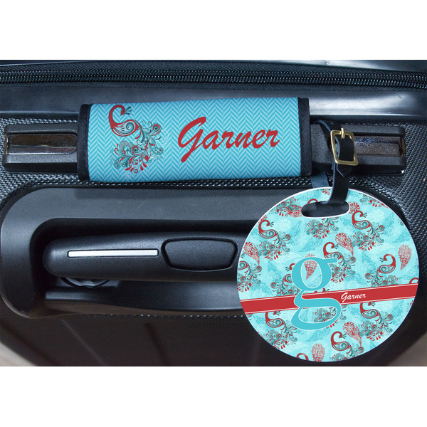 Peacock Round Luggage Tag & Handle Wrap - In Context