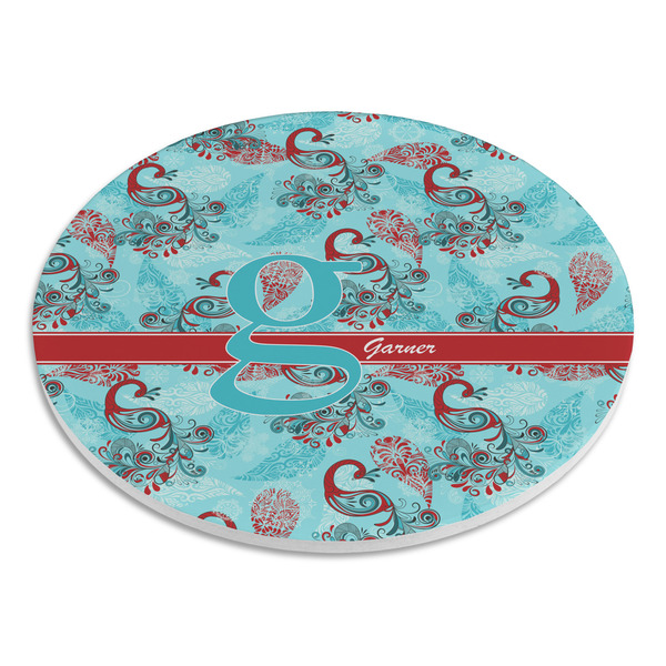 Peacock Round Stone Trivet - Angle View