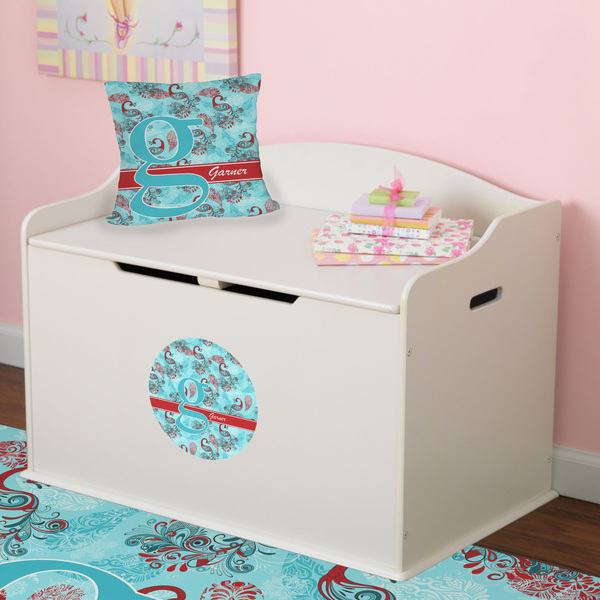 Peacock Round Wall Decal on Toy Chest