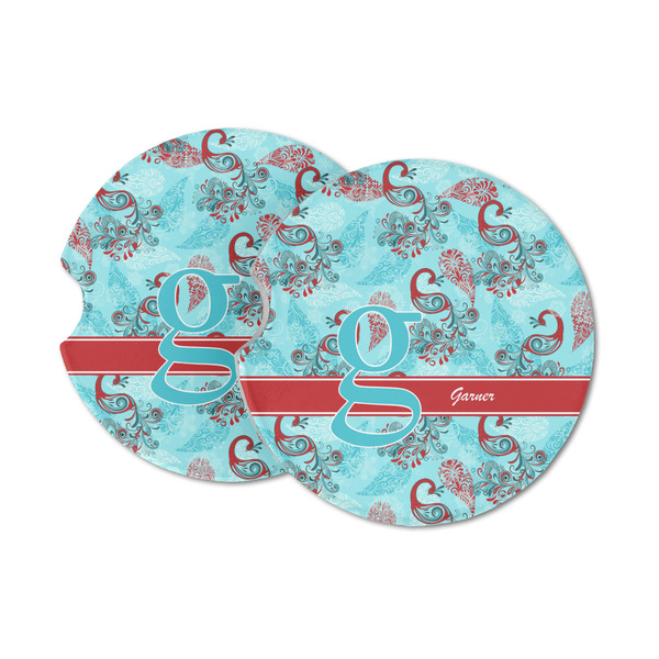 Custom Peacock Sandstone Car Coasters - Set of 2 (Personalized)