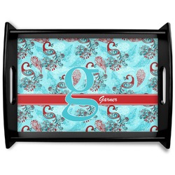 Peacock Black Wooden Tray - Large (Personalized)