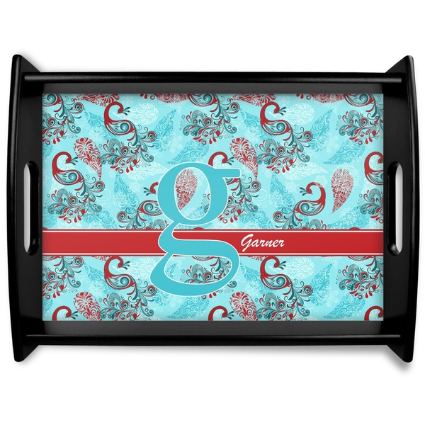 Custom Peacock Black Wooden Tray - Large (Personalized)
