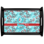 Peacock Black Wooden Tray - Small (Personalized)