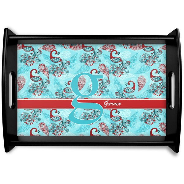 Custom Peacock Black Wooden Tray - Small (Personalized)