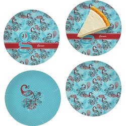 Peacock Set of 4 Glass Appetizer / Dessert Plate 8" (Personalized)