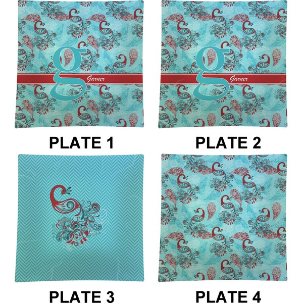Peacock Set of Square Dinner Plates (Approval)