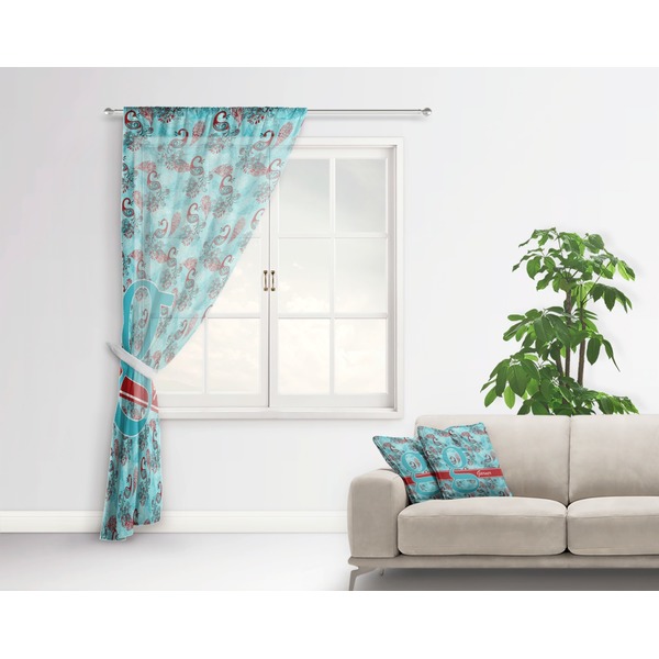 Peacock Sheer Curtain With Window and Rod - in Room Matching Pillow