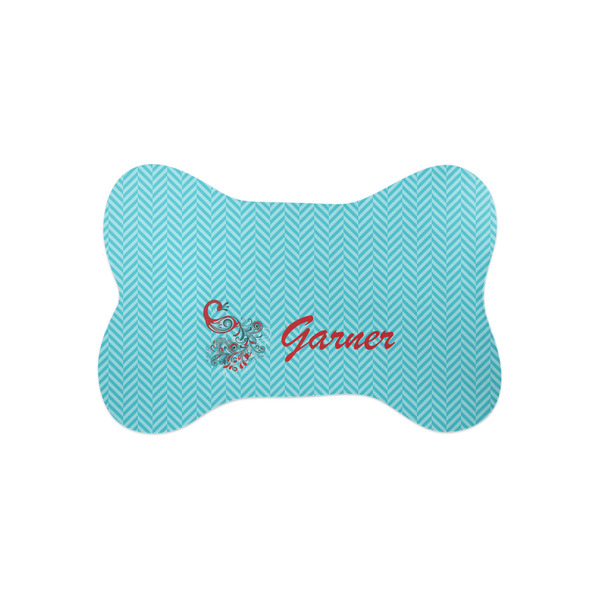 Custom Peacock Bone Shaped Dog Food Mat (Small) (Personalized)