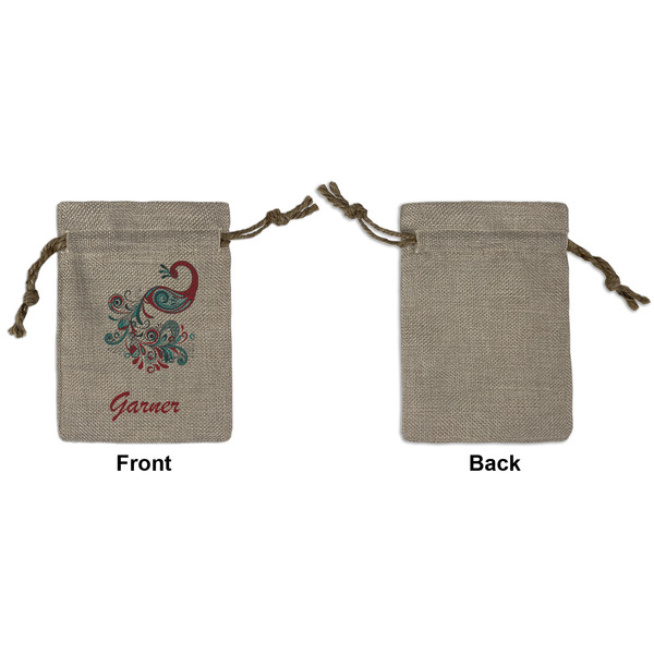 Peacock Small Burlap Gift Bag - Front Approval