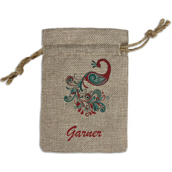 Peacock Small Burlap Gift Bag - Front (Personalized)