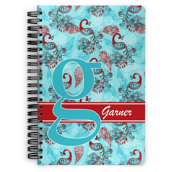 Custom Peacock Spiral Notebook - 7x10 w/ Name and Initial
