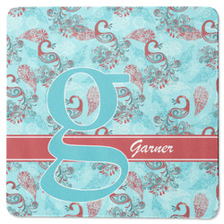 Peacock Square Rubber Backed Coaster (Personalized)