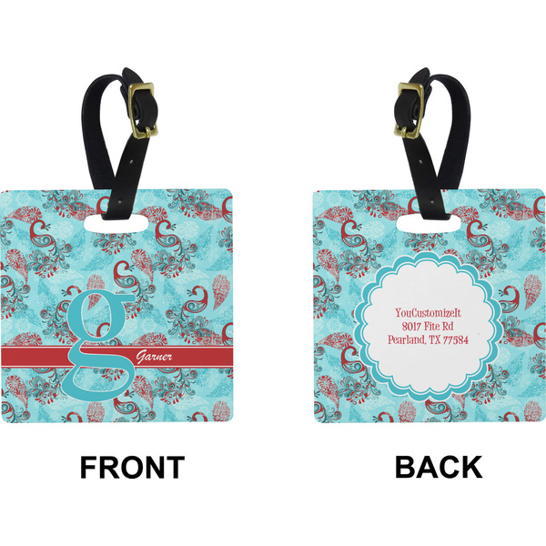 Peacock Square Luggage Tag (Front + Back)