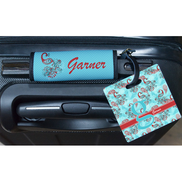 Peacock Square Luggage Tag & Handle Wrap - In Context