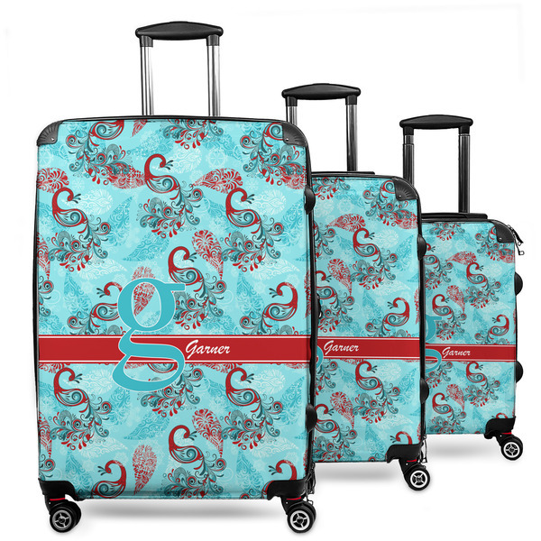 Custom Peacock 3 Piece Luggage Set - 20" Carry On, 24" Medium Checked, 28" Large Checked (Personalized)