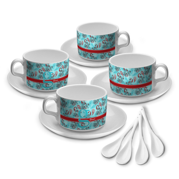 Custom Peacock Tea Cup - Set of 4 (Personalized)