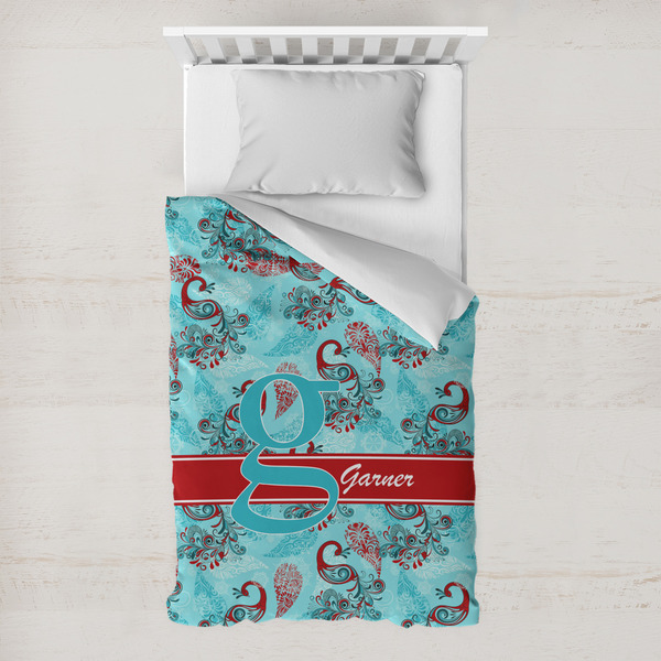 Custom Peacock Toddler Duvet Cover w/ Name and Initial