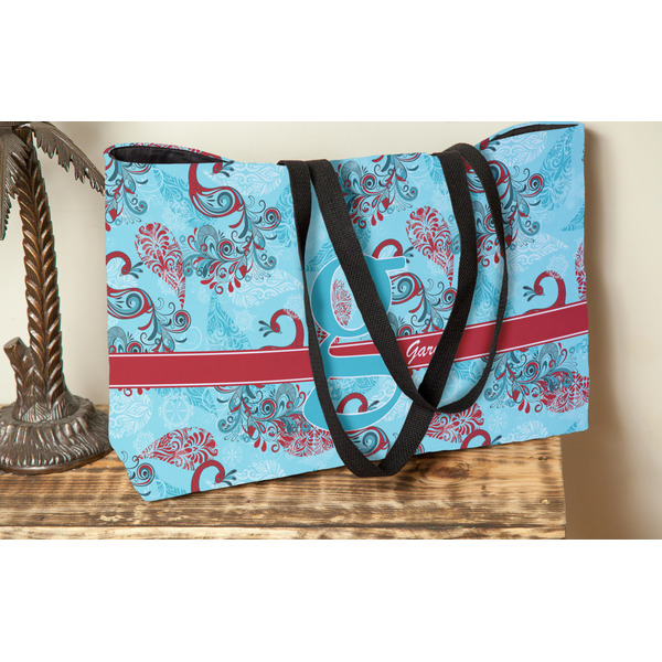Peacock Tote w/Black Handles - Lifestyle View