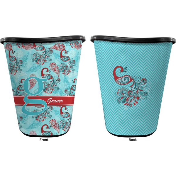 Peacock Trash Can Black - Front and Back - Apvl