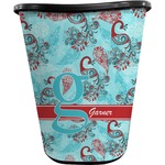 Peacock Waste Basket - Single Sided (Black) (Personalized)