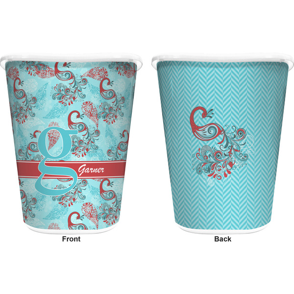 Peacock Trash Can White - Front and Back - Apvl
